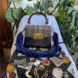 Dolce & Gabbana Black and Gray Satchel with Gold Accents